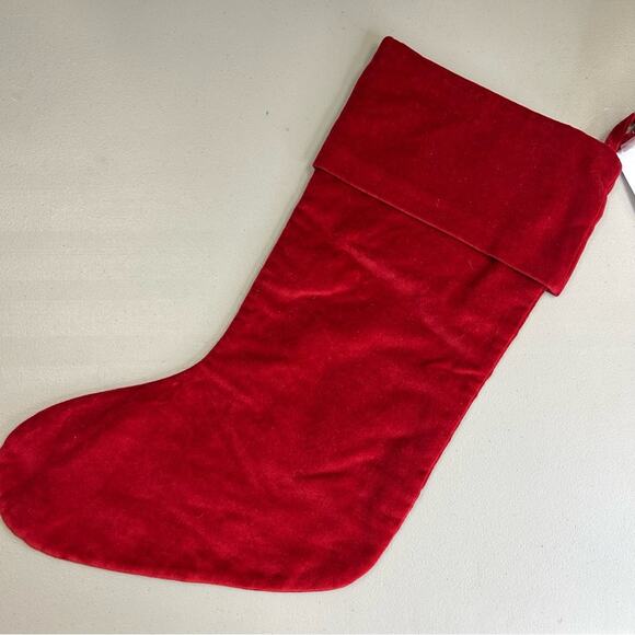 Pottery Barn Red Velvet Christmas Stocking Metallic Sewn White Stars Patriotic - Picture 4 of 4